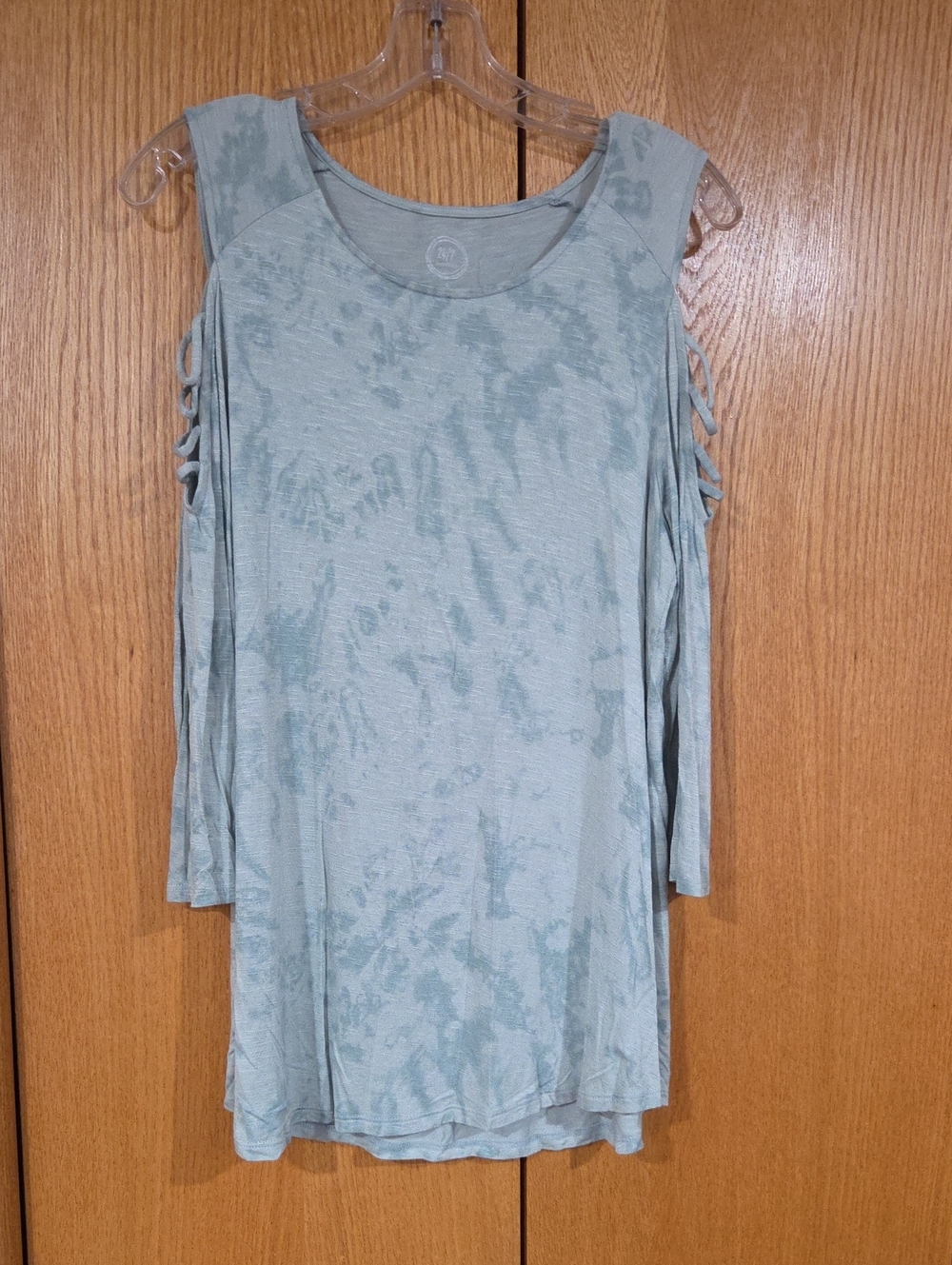 Cold-Shoulder Tie-Dye Long Sleeve Women's Top in Light Blue